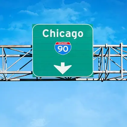 A Chicago 90 highway sign