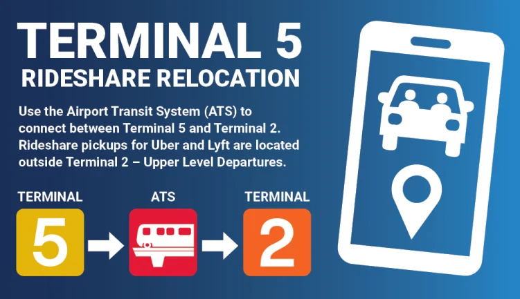 The Terminal 5 Rideshare Relocation instructions