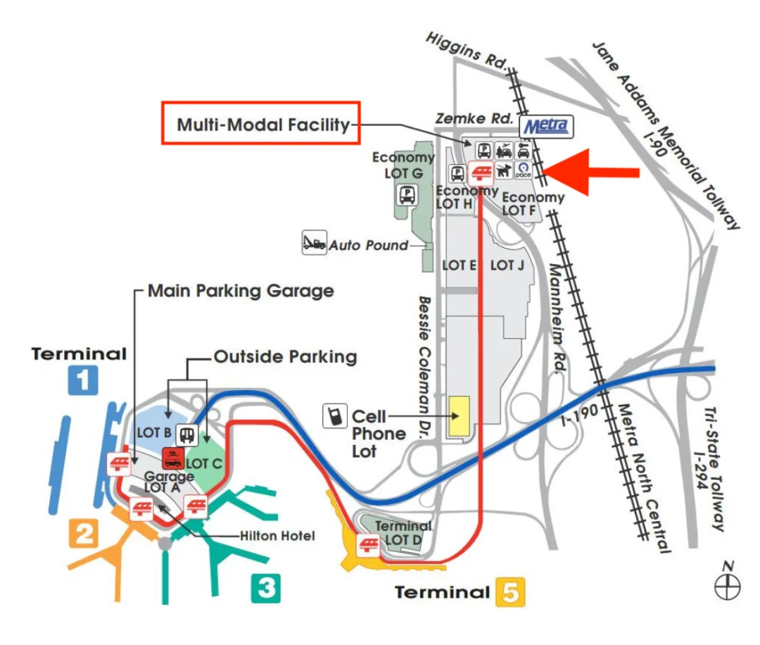 The location of the Multi-Modal Facility (MMF) and the connecting routes