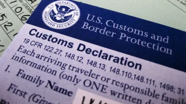 The US Customs and Border Protection declaration form