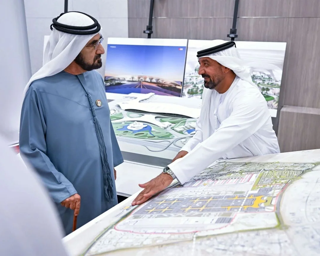 Sheikh Mohammed bin Rashid Al Maktoum (left) reviewing plans for the airport