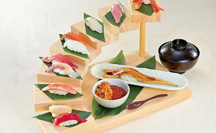 An Edomae sushi set at Uogashi Nihon-Ichi