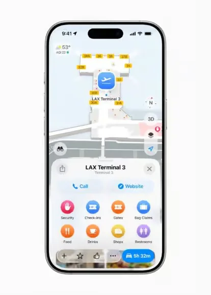 The airport map inside an Apple Wallet boarding pass (LAX Terminal 3)