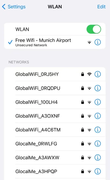 Selecting the airport's free Wi-Fi