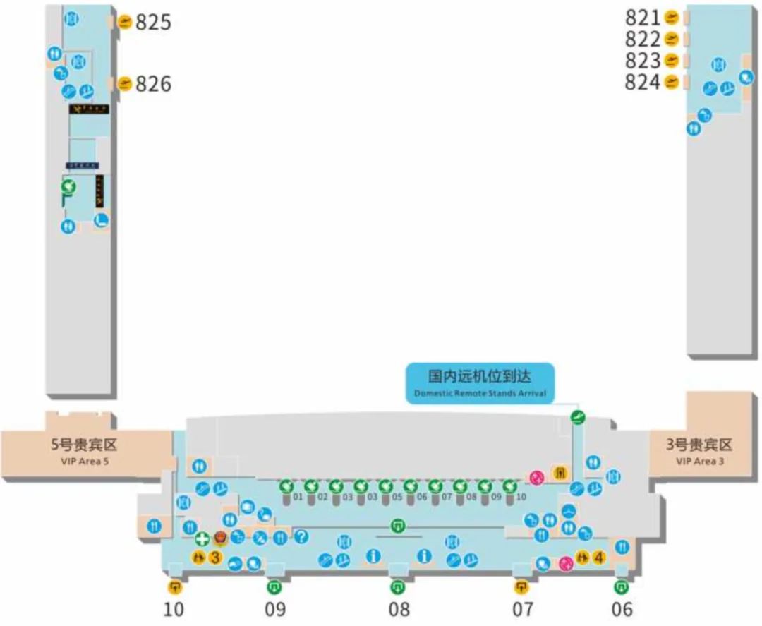Floor plan of the Terminal 2 arrivals level and baggage claim
