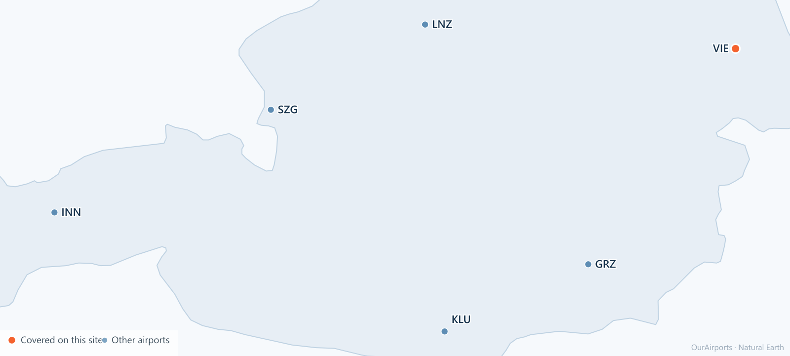 Austria airport distribution map: 6 scheduled airports