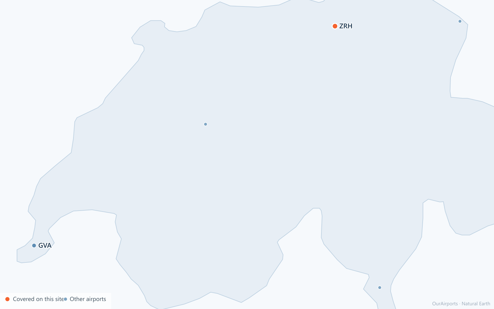 Switzerland airport distribution map: 5 scheduled airports