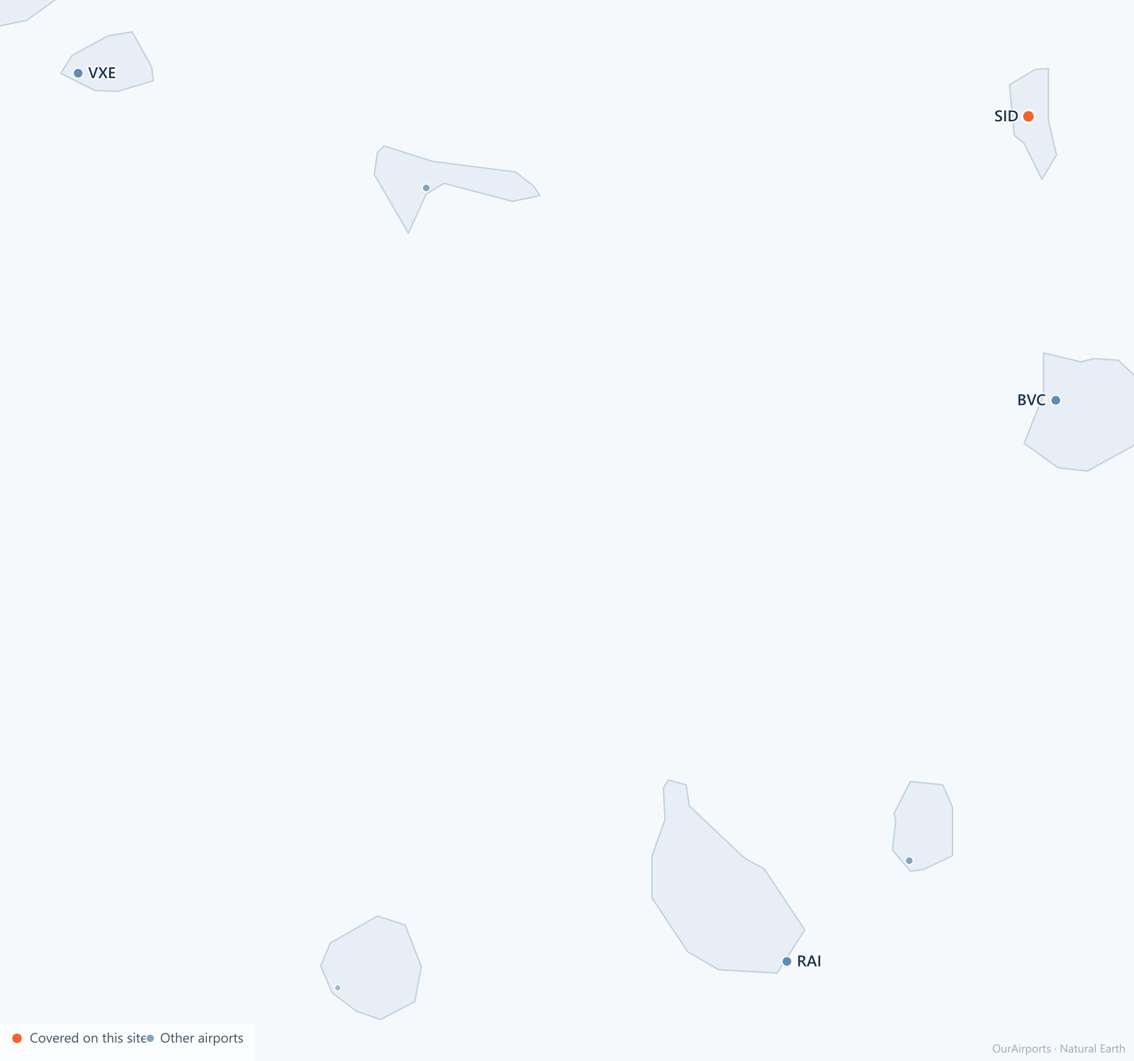 Cape Verde airport distribution map: 7 scheduled airports