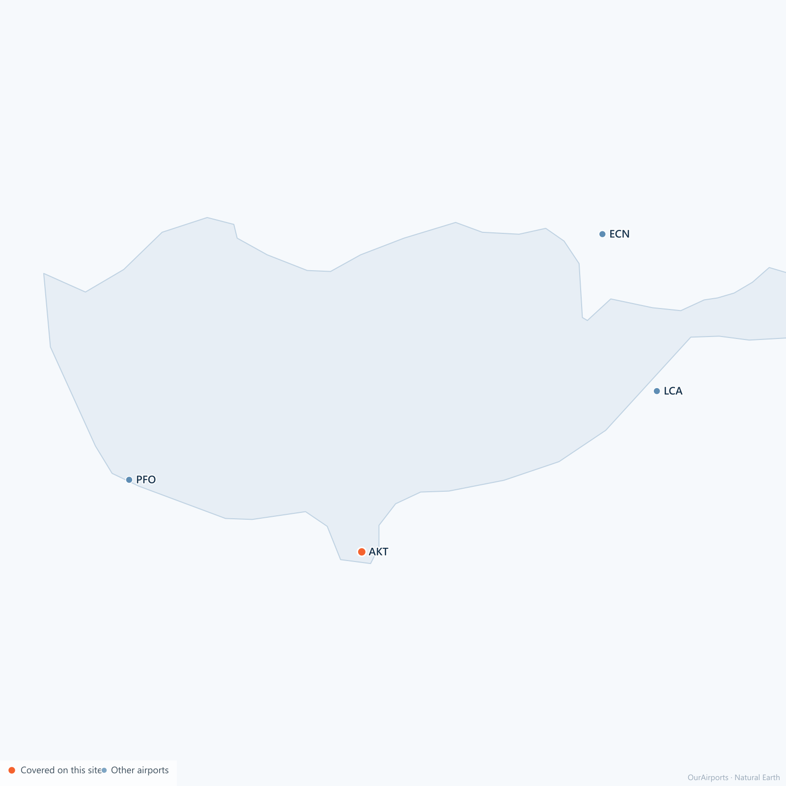 Cyprus airport distribution map: 4 scheduled airports