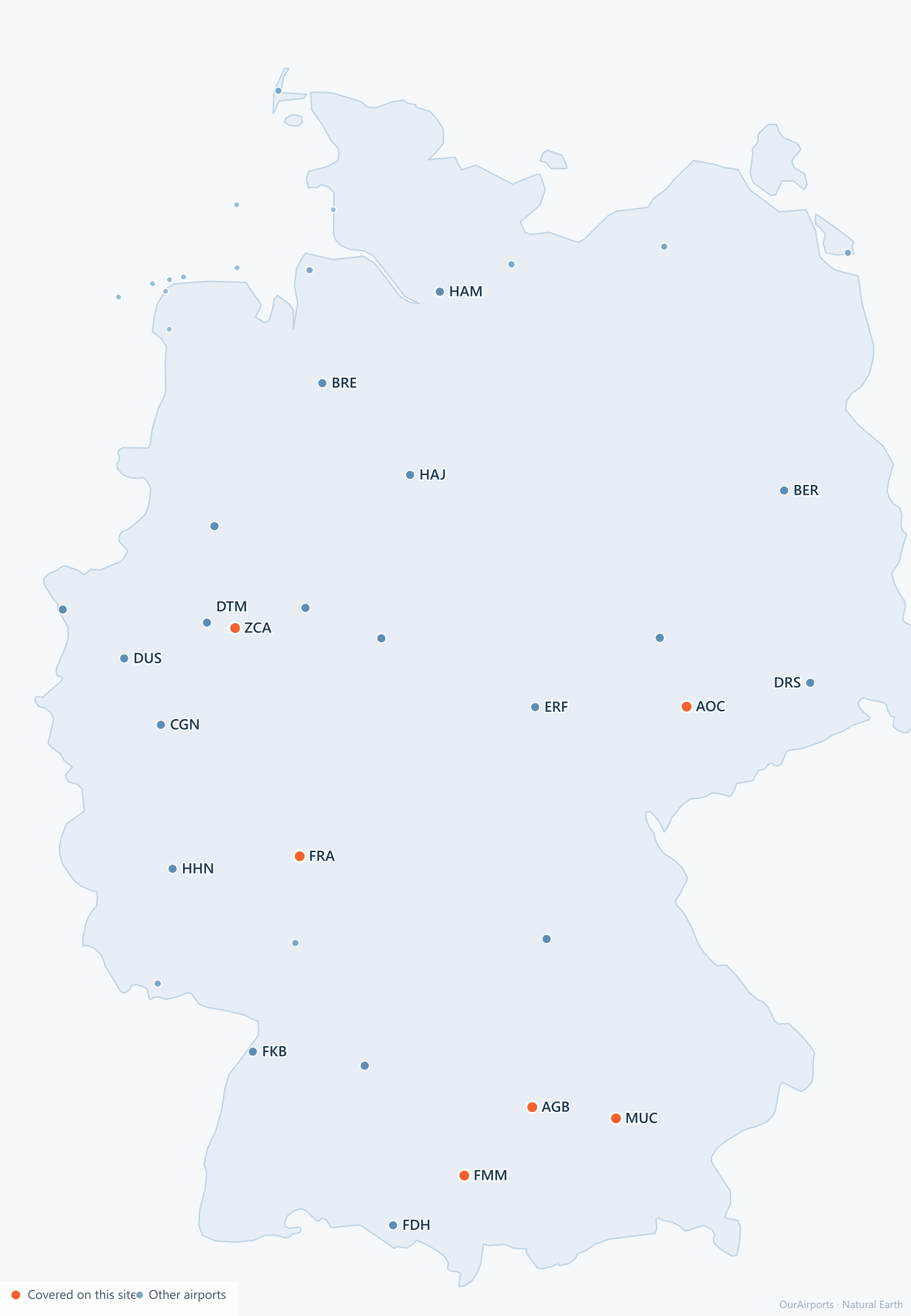 Germany airport distribution map: 41 scheduled airports