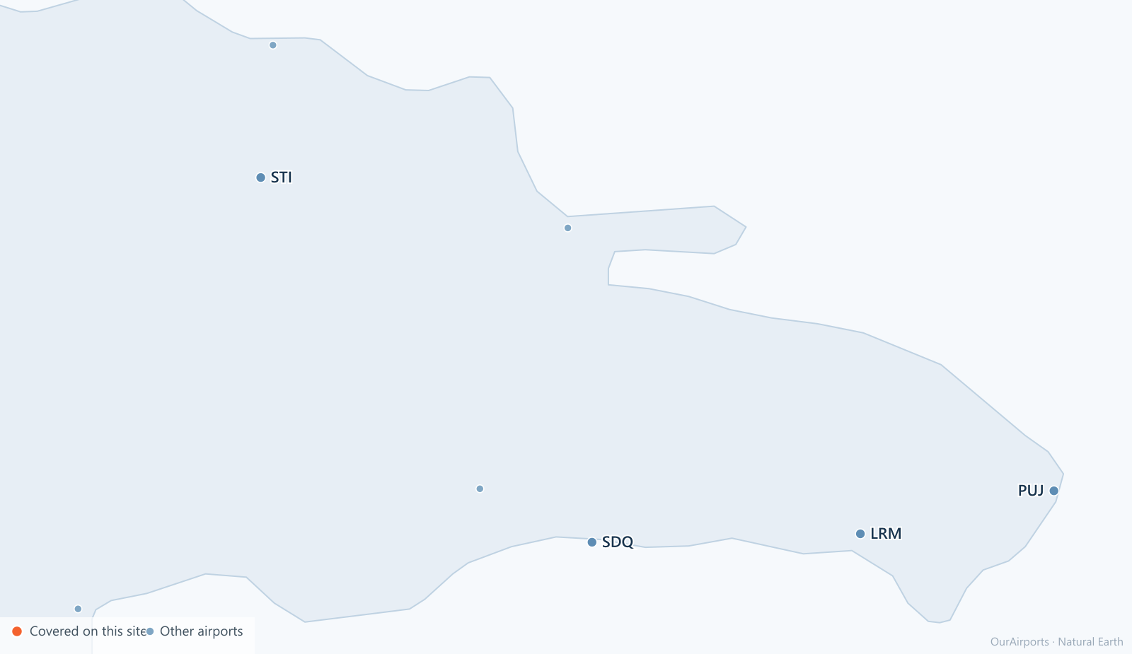 Dominican Republic airport distribution map: 9 scheduled airports