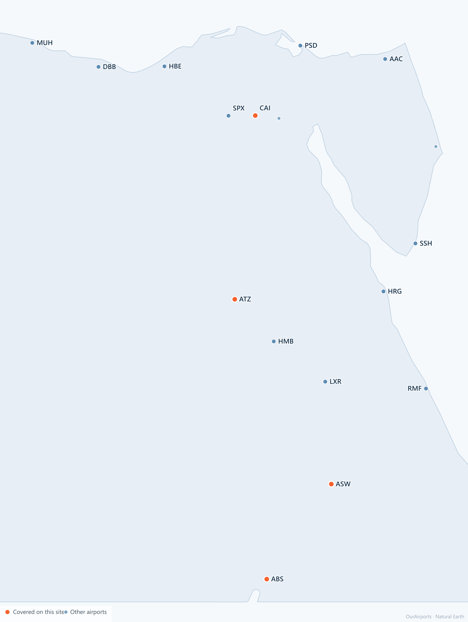 Egypt airport distribution map: 18 scheduled airports