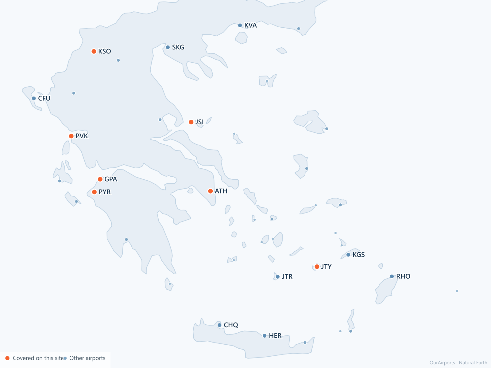 Greece airport distribution map: 42 scheduled airports