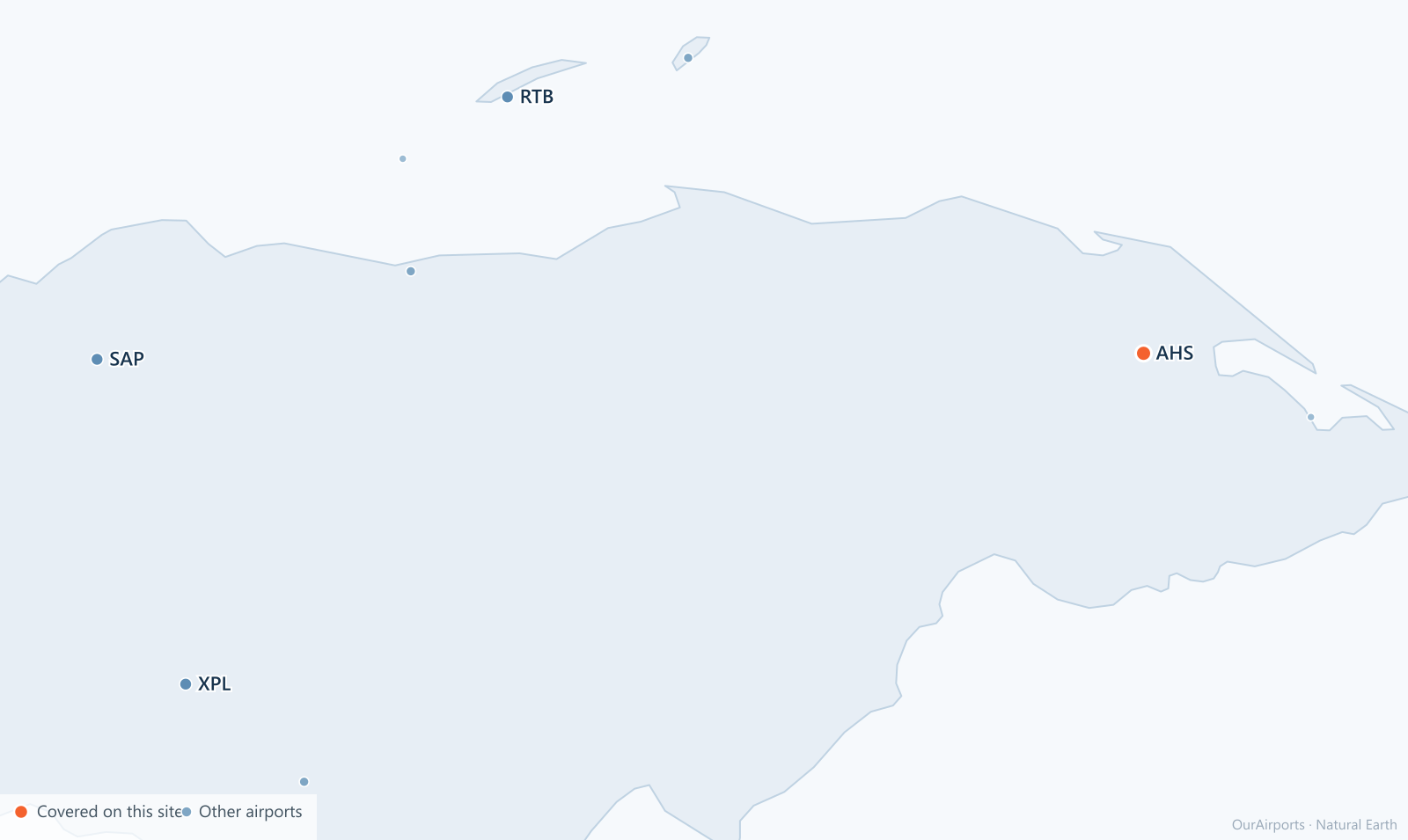 Honduras airport distribution map: 9 scheduled airports