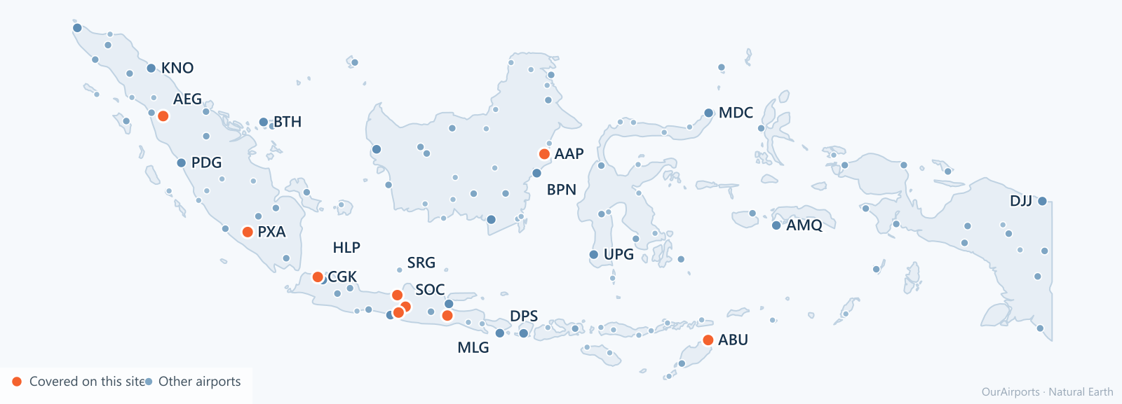 Indonesia airport distribution map: 123 scheduled airports