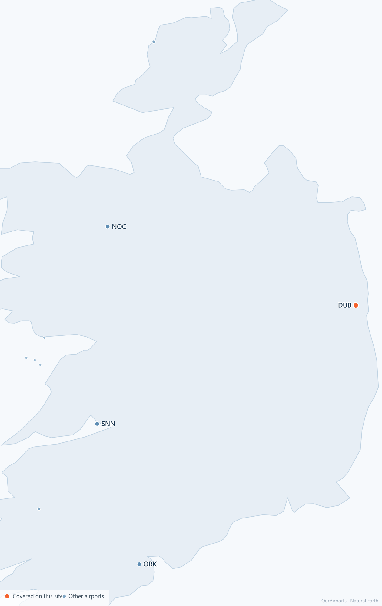 Ireland airport distribution map: 10 scheduled airports