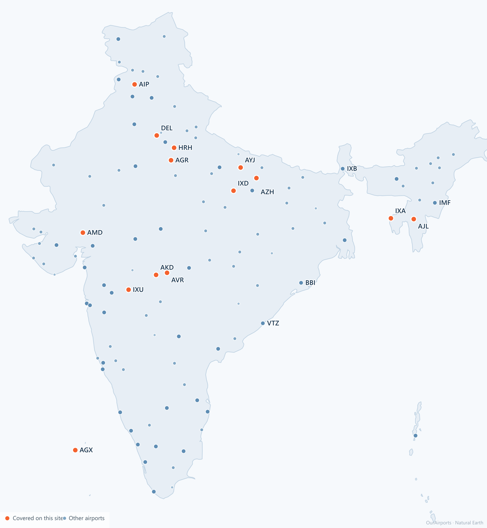 India airport distribution map: 119 scheduled airports