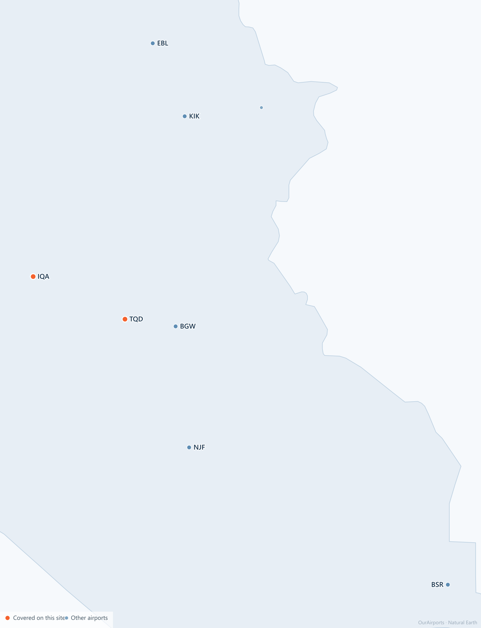 Iraq airport distribution map: 8 scheduled airports