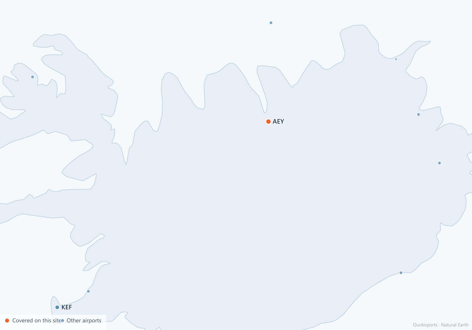 Iceland airport distribution map: 9 scheduled airports