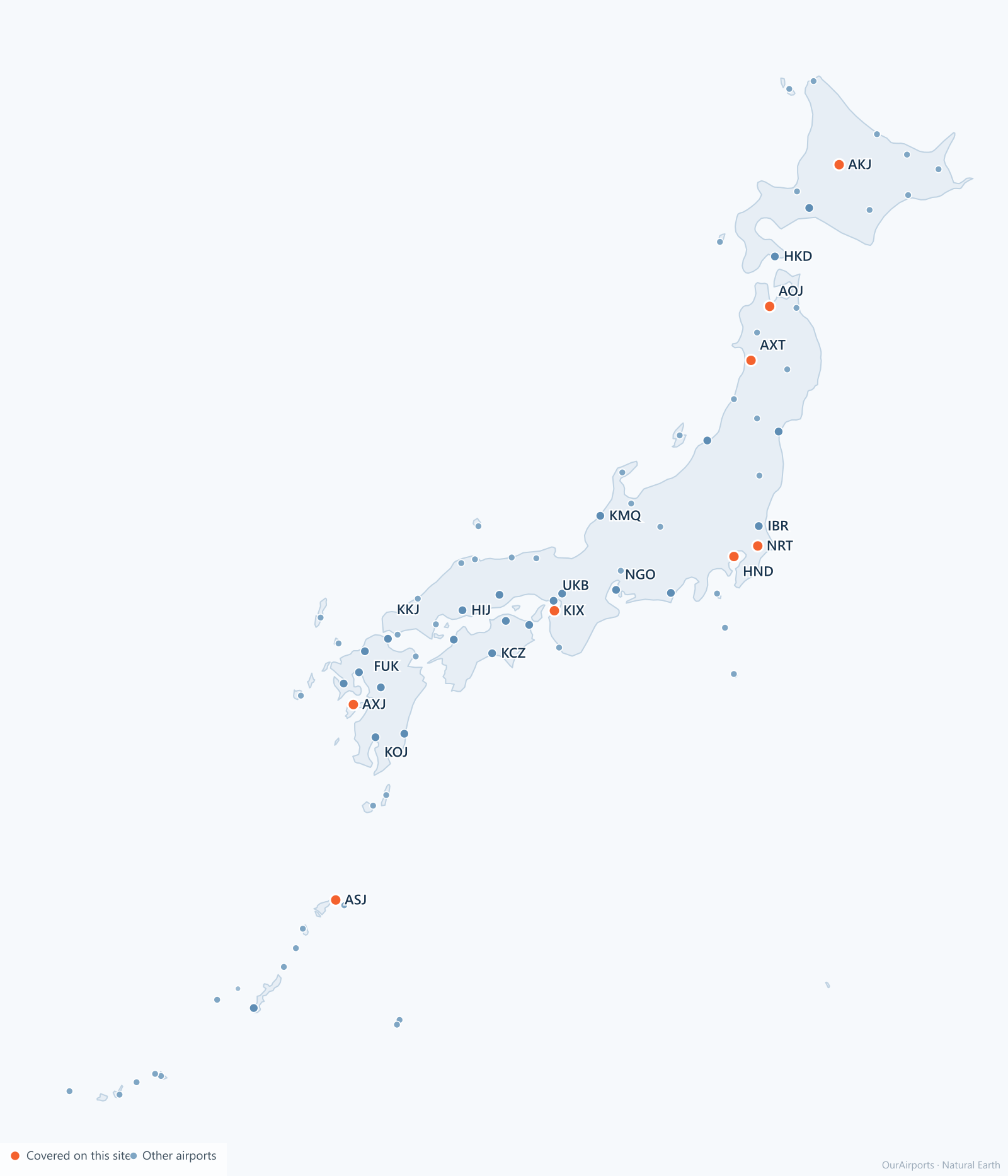 Japan airport distribution map: 83 scheduled airports