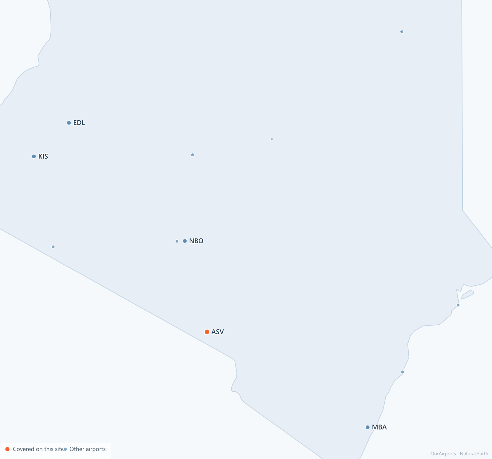 Kenya airport distribution map: 12 scheduled airports
