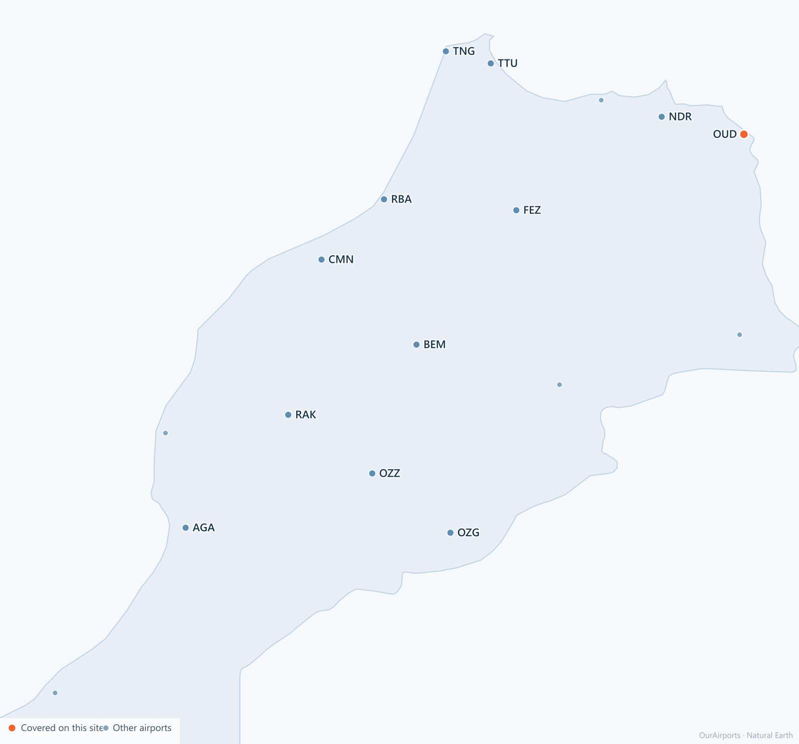 Morocco airport distribution map: 17 scheduled airports