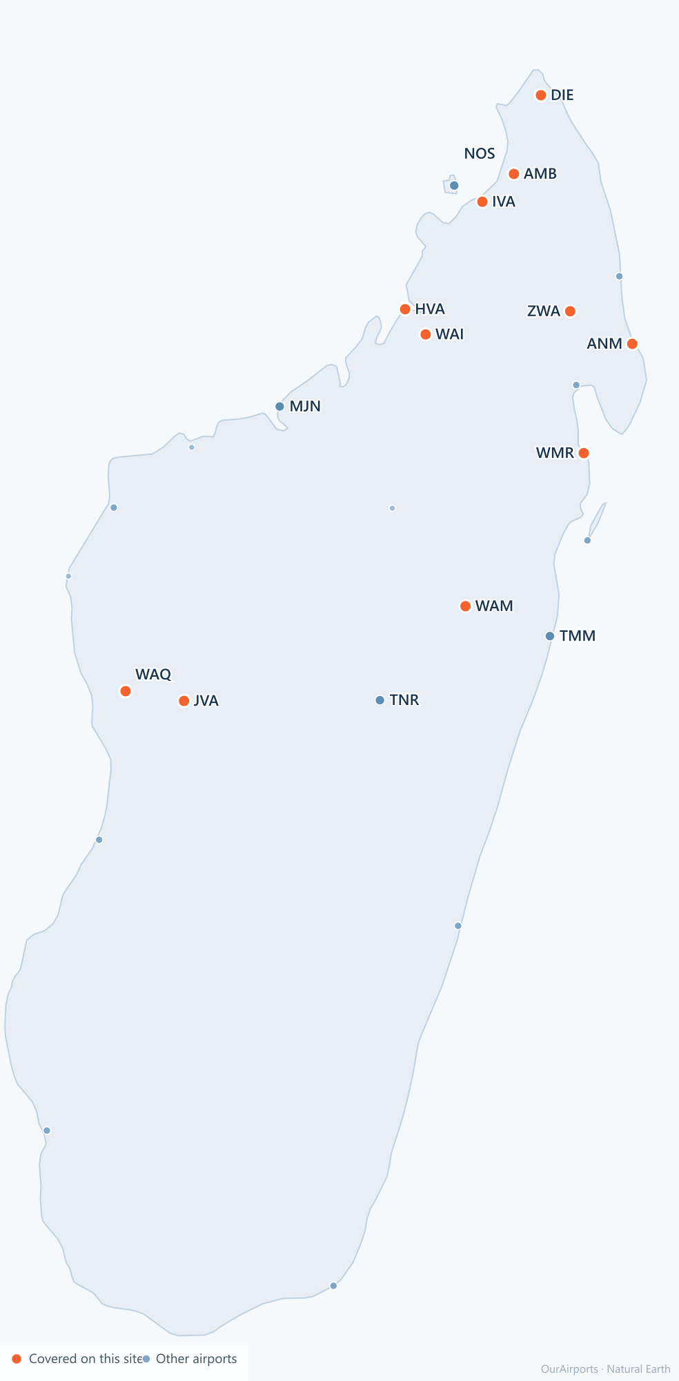 Madagascar airport distribution map: 26 scheduled airports