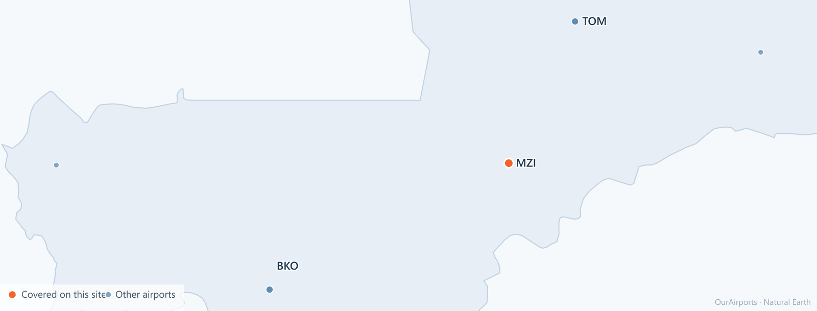 Mali airport distribution map: 5 scheduled airports