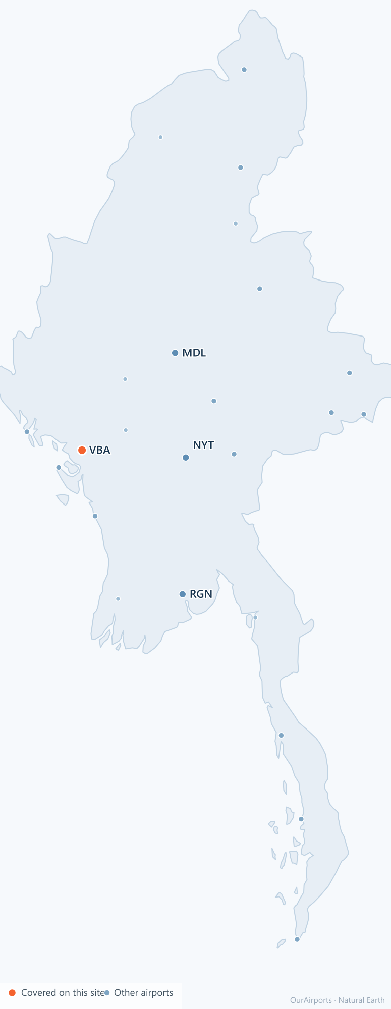 Myanmar airport distribution map: 24 scheduled airports