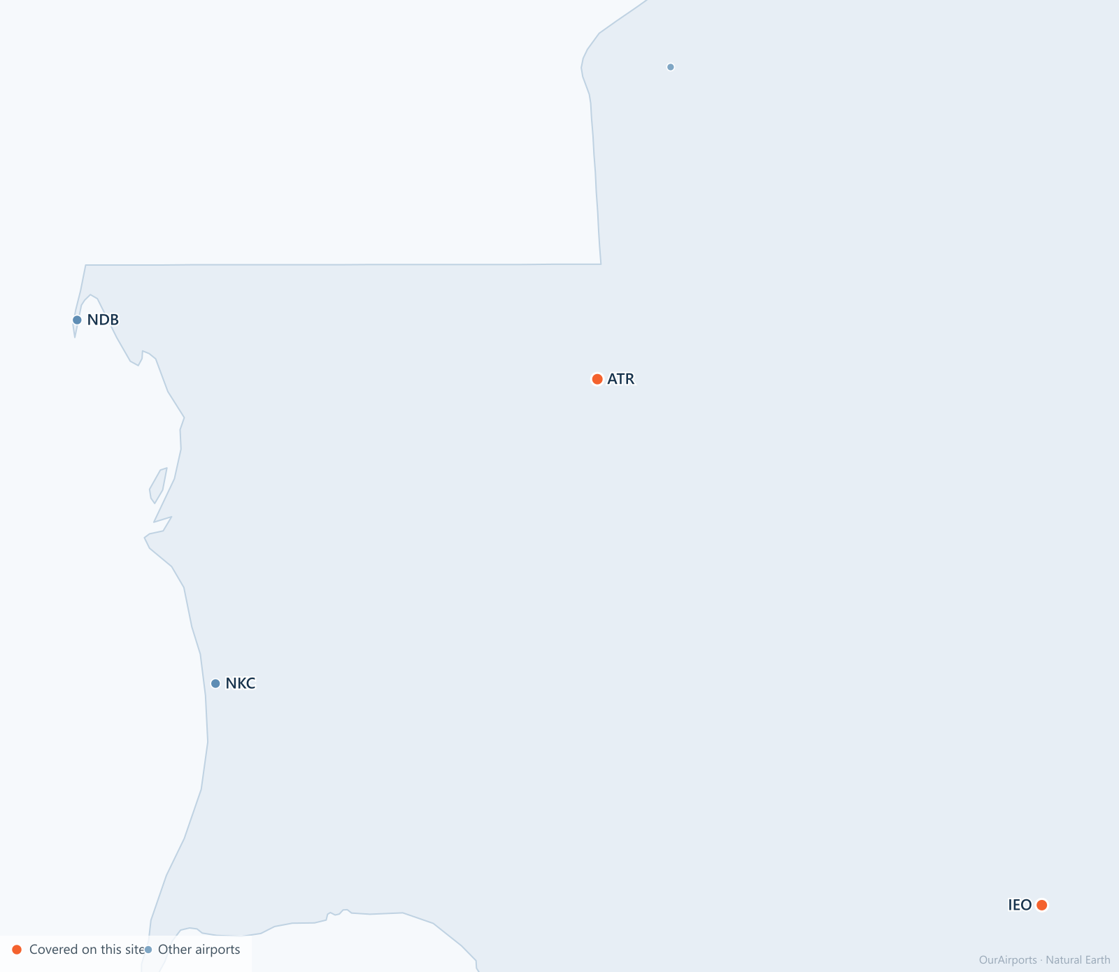 Mauritania airport distribution map: 5 scheduled airports
