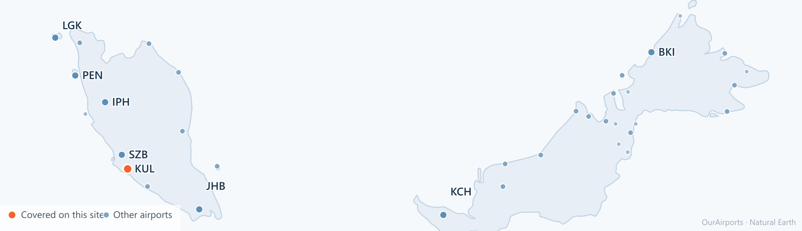 Malaysia airport distribution map: 34 scheduled airports