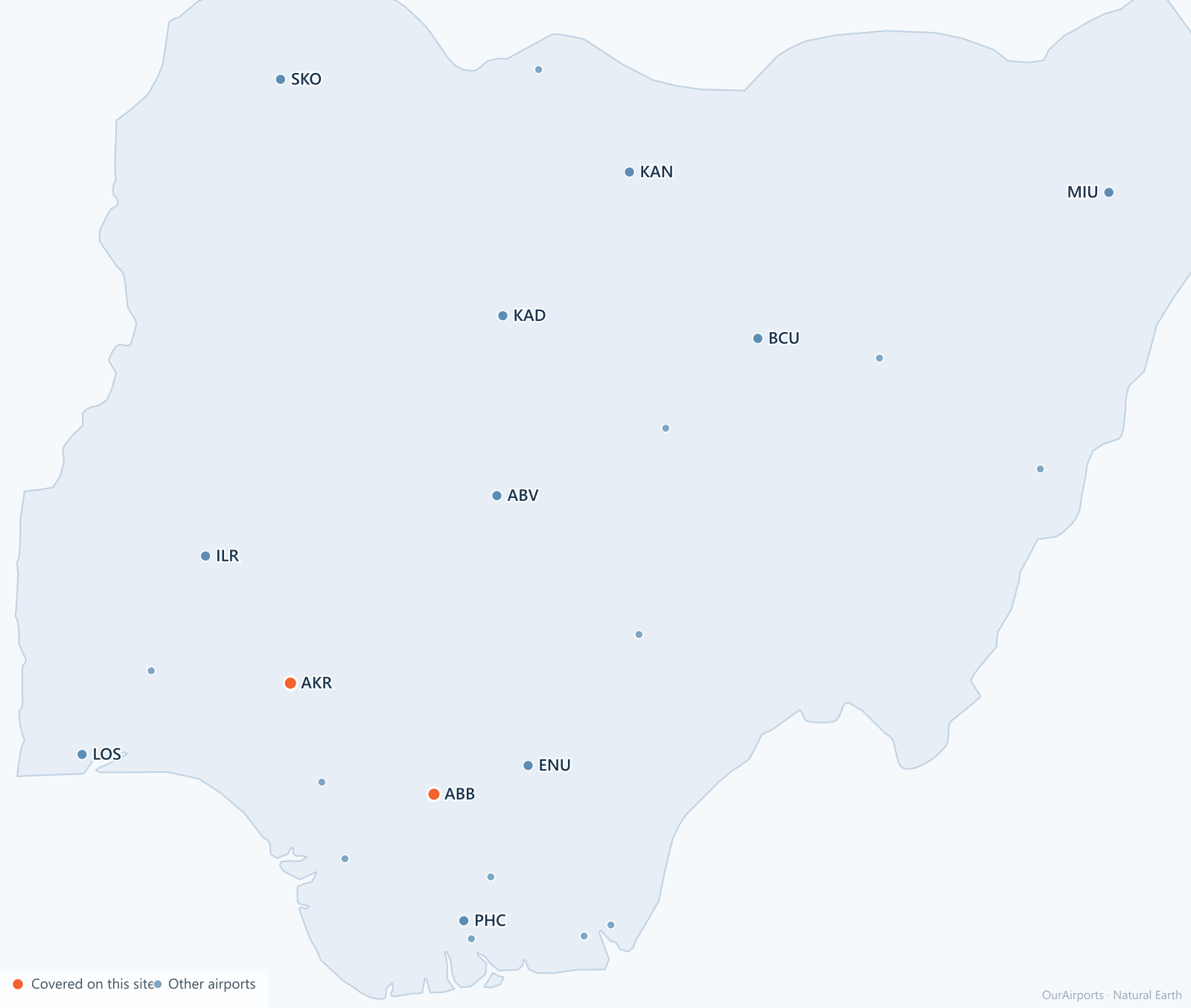 Nigeria airport distribution map: 24 scheduled airports