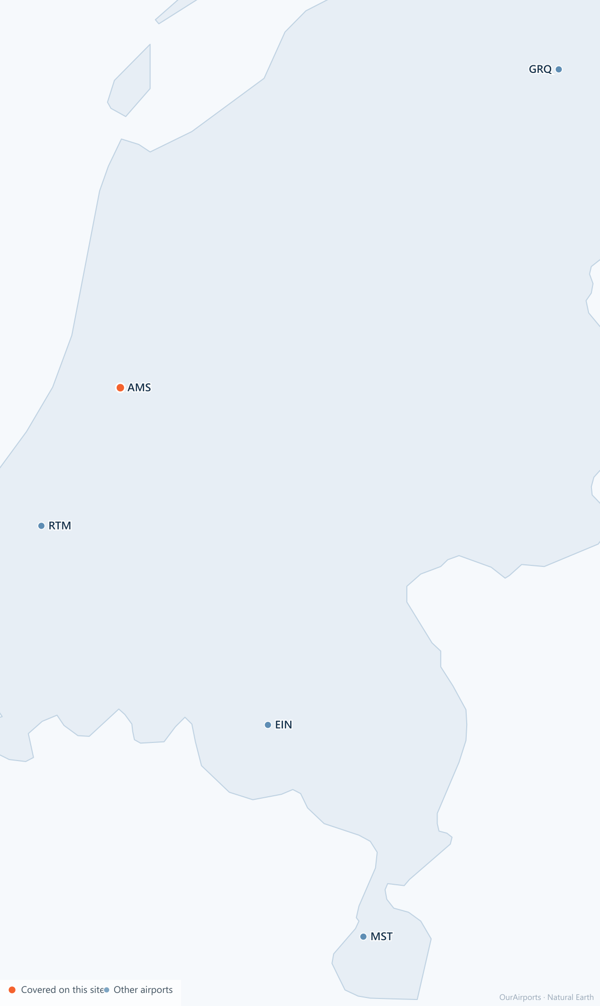 Netherlands airport distribution map: 5 scheduled airports