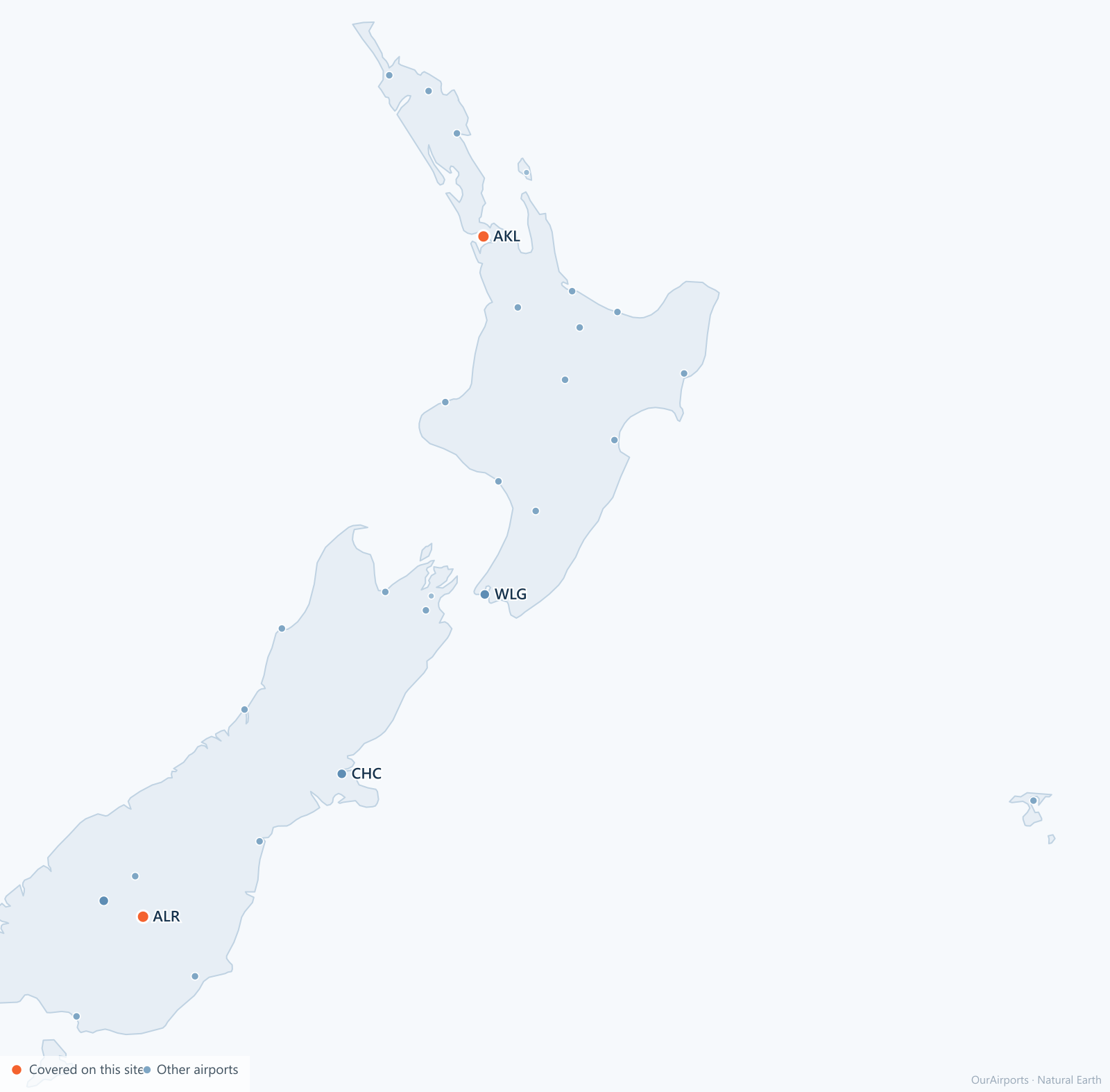 New Zealand airport distribution map: 29 scheduled airports