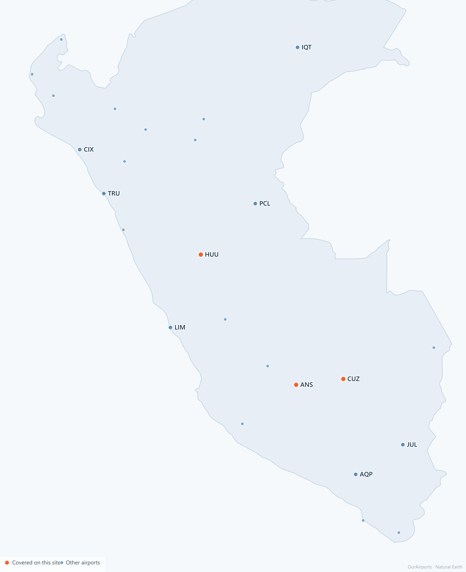 Peru airport distribution map: 25 scheduled airports