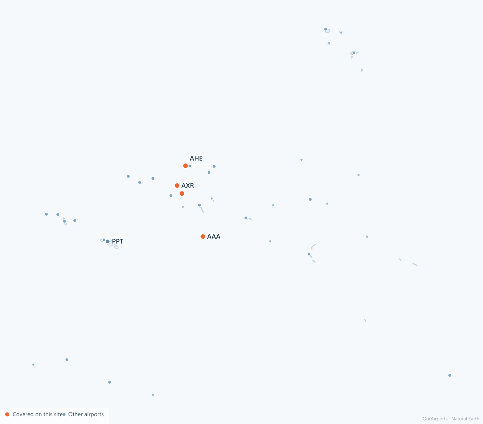 French Polynesia airport distribution map: 38 scheduled airports
