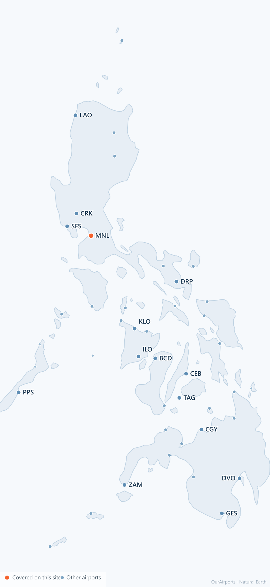 Philippines airport distribution map: 43 scheduled airports