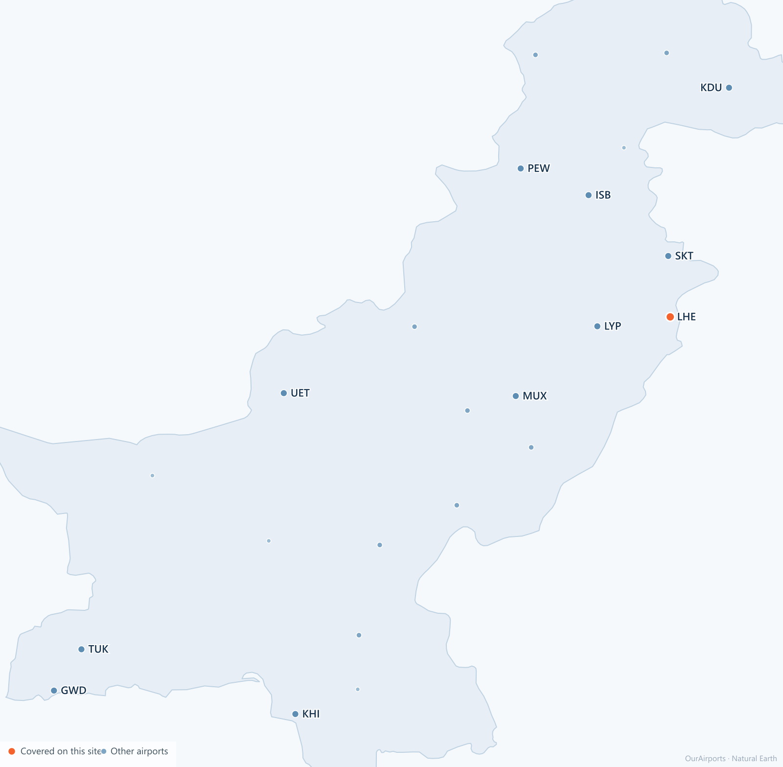 Pakistan airport distribution map: 23 scheduled airports