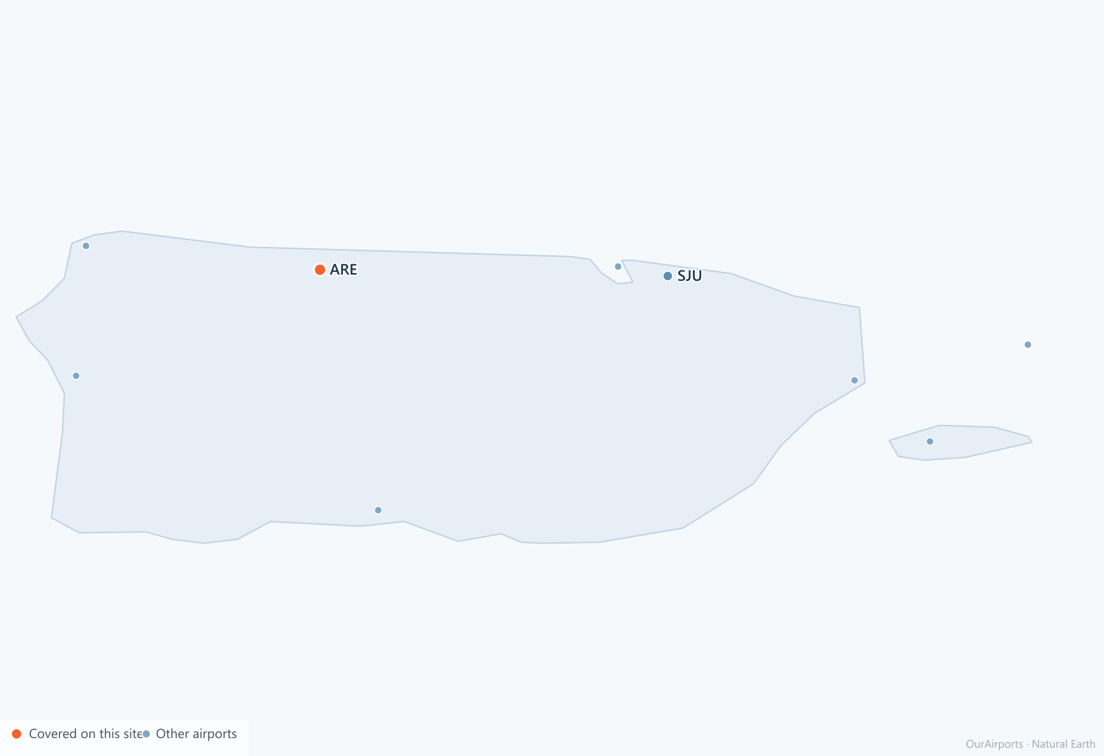 Puerto Rico airport distribution map: 9 scheduled airports