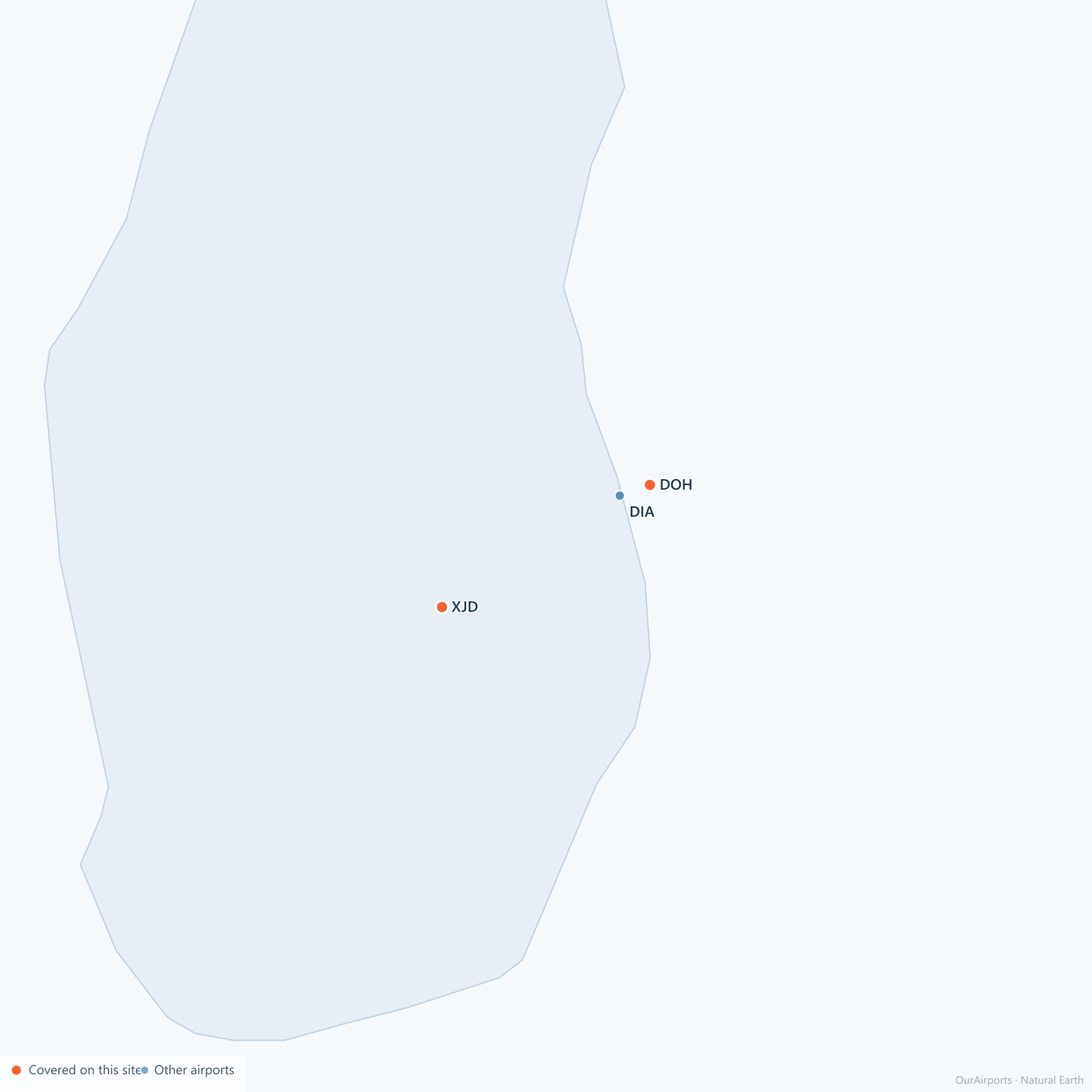 Qatar airport distribution map: 3 scheduled airports
