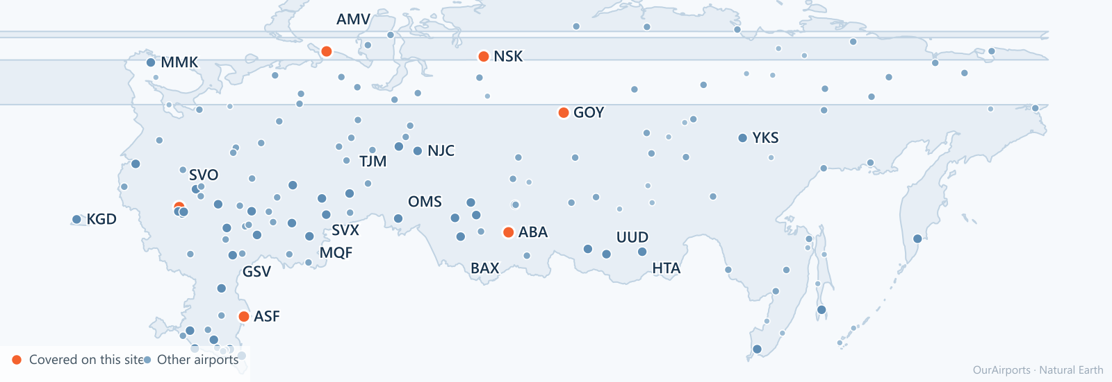 Russia airport distribution map: 148 scheduled airports