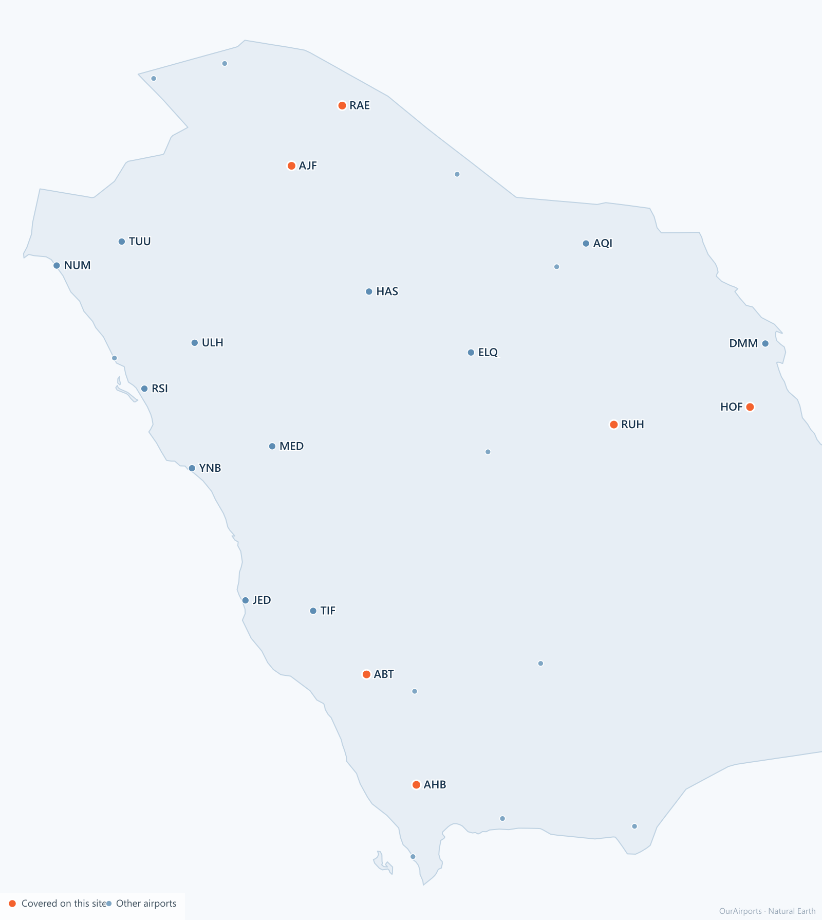 Saudi Arabia airport distribution map: 29 scheduled airports
