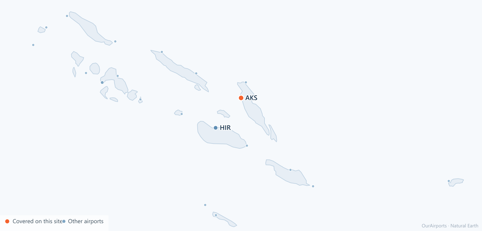 Solomon Islands airport distribution map: 20 scheduled airports