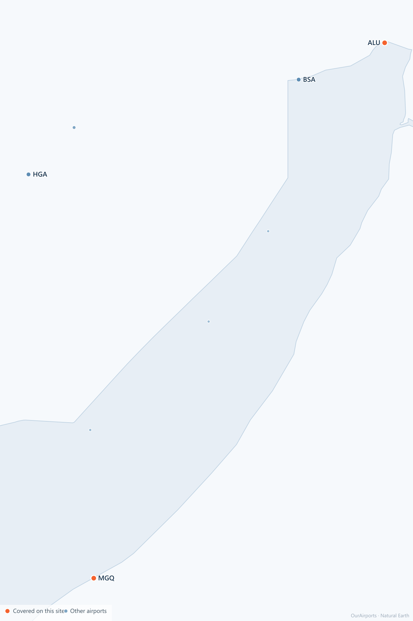 Somalia airport distribution map: 8 scheduled airports