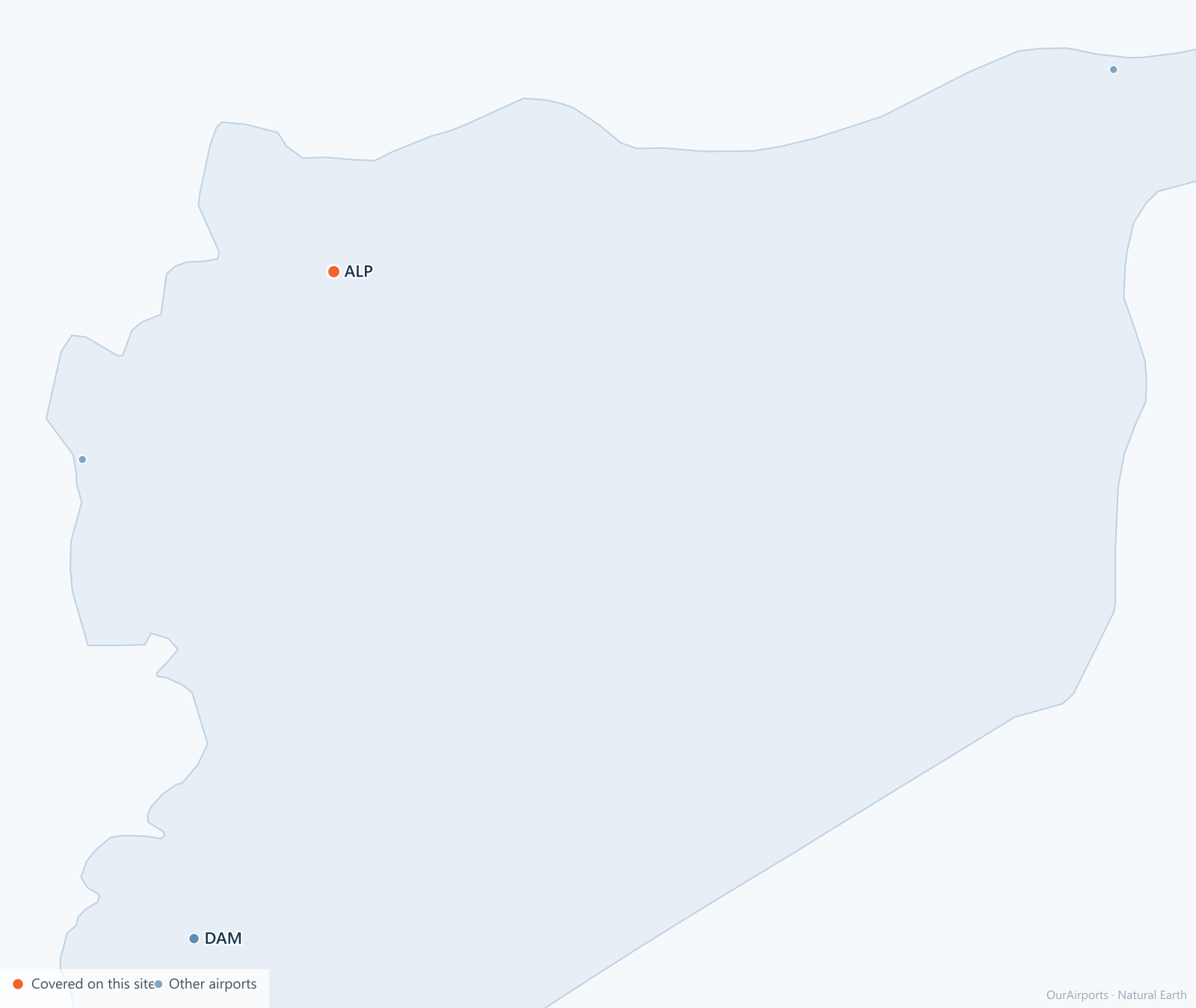 Syria airport distribution map: 4 scheduled airports