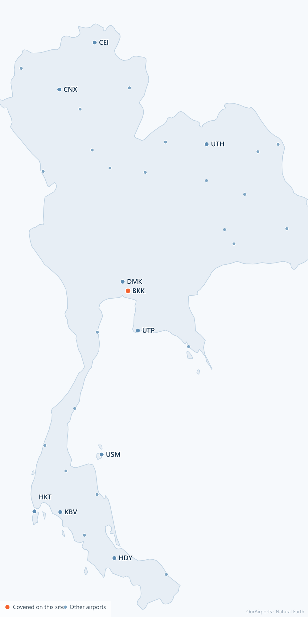 Thailand airport distribution map: 33 scheduled airports