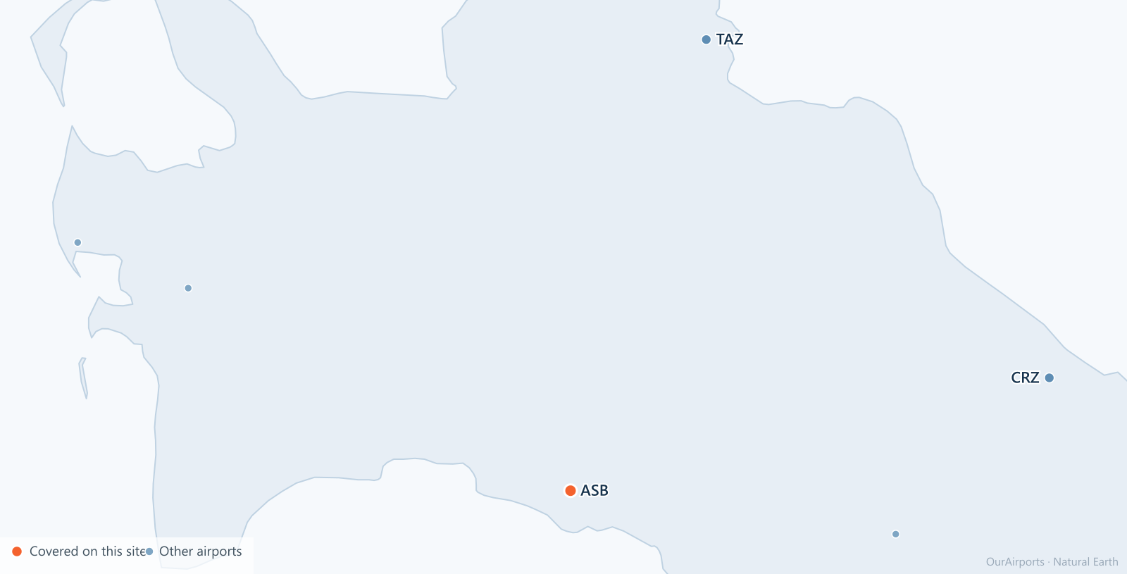 Turkmenistan airport distribution map: 6 scheduled airports