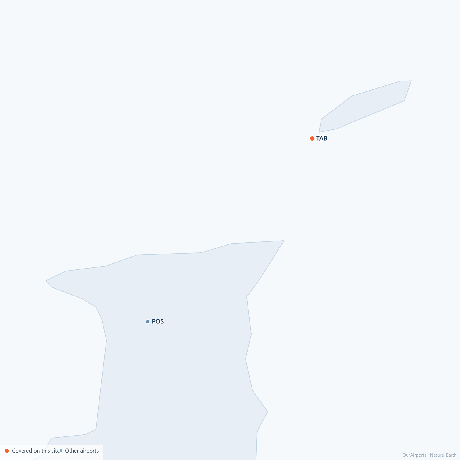 Trinidad and Tobago airport distribution map: 2 scheduled airports
