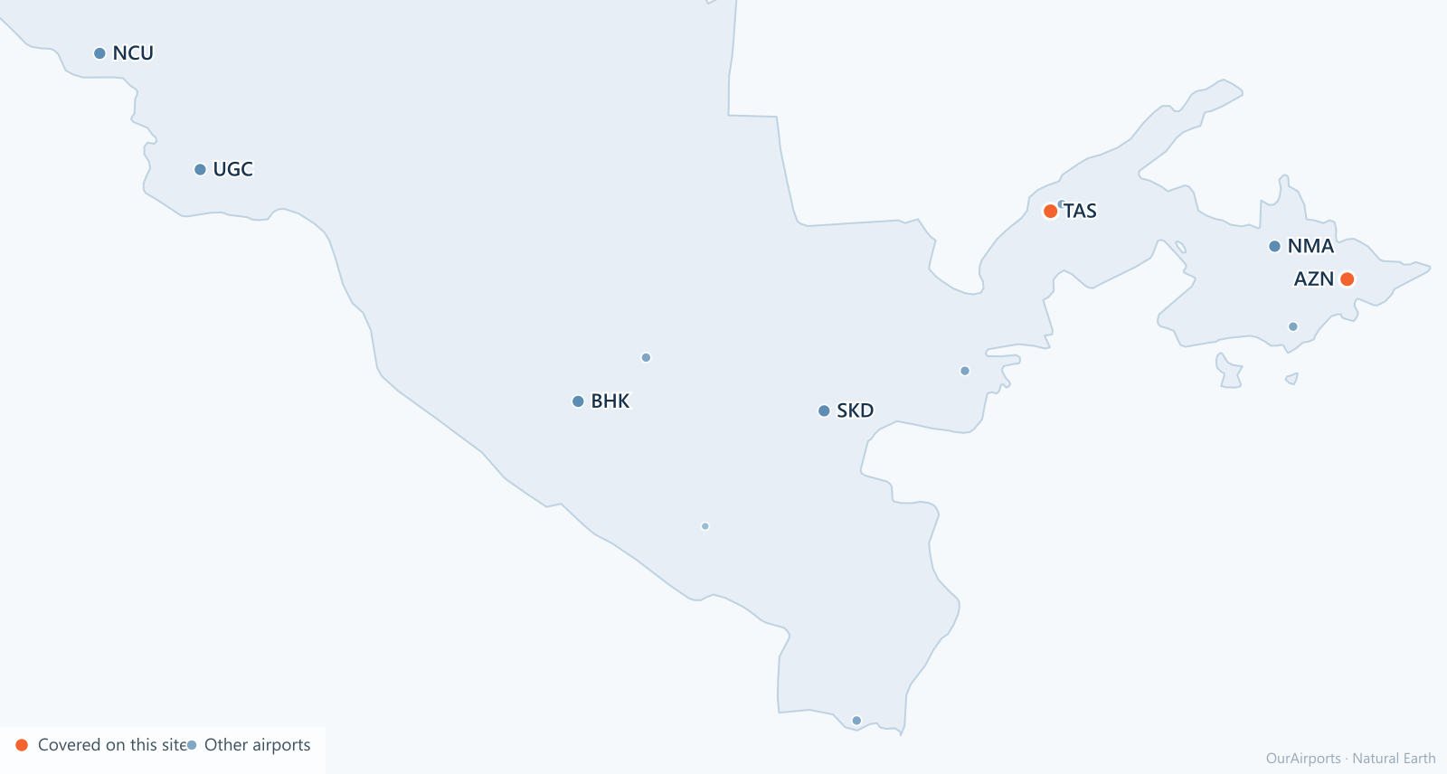 Uzbekistan airport distribution map: 13 scheduled airports