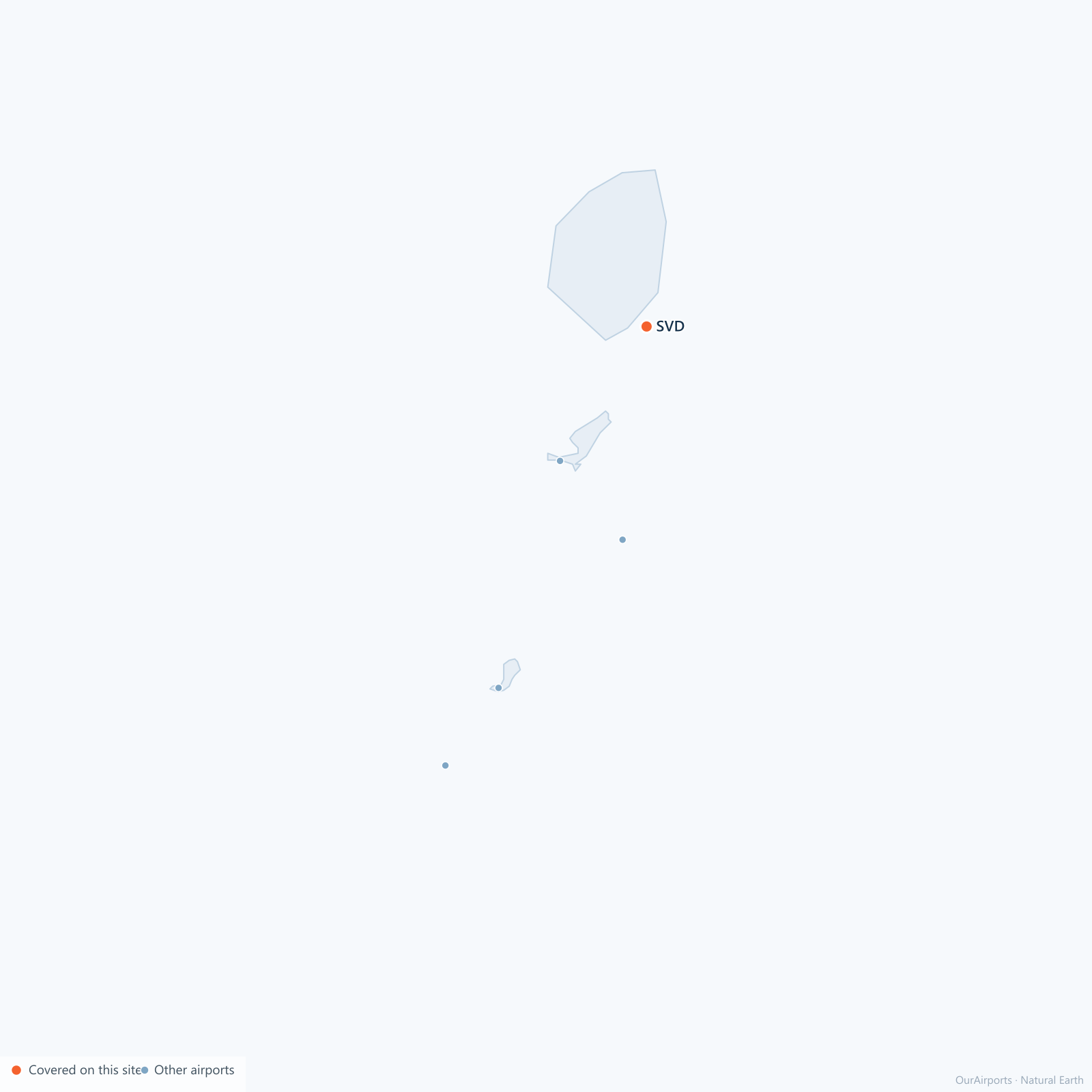 Saint Vincent and the Grenadines airport distribution map: 5 scheduled airports